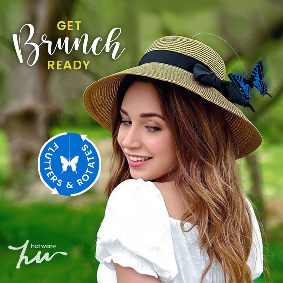 NEW Hatware Unisex Fluttering Butterfly Fedora Straw Sun Hat Black Ribbon Accent - Picture 5 of 6